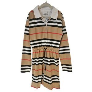 Burberry Icon Stripe long sleeve cotton polo dress girls 10 12 youth large fall